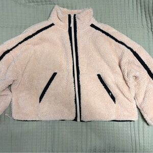 JoyLab Cream Sherpa Crop Fleece with Black Trim